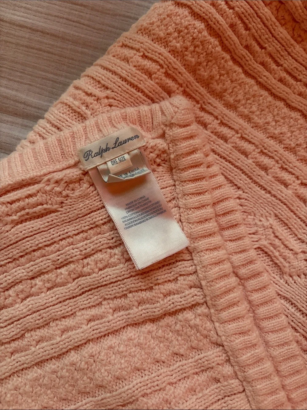 Ralph Lauren Light Pink Cable Knit baby blanket